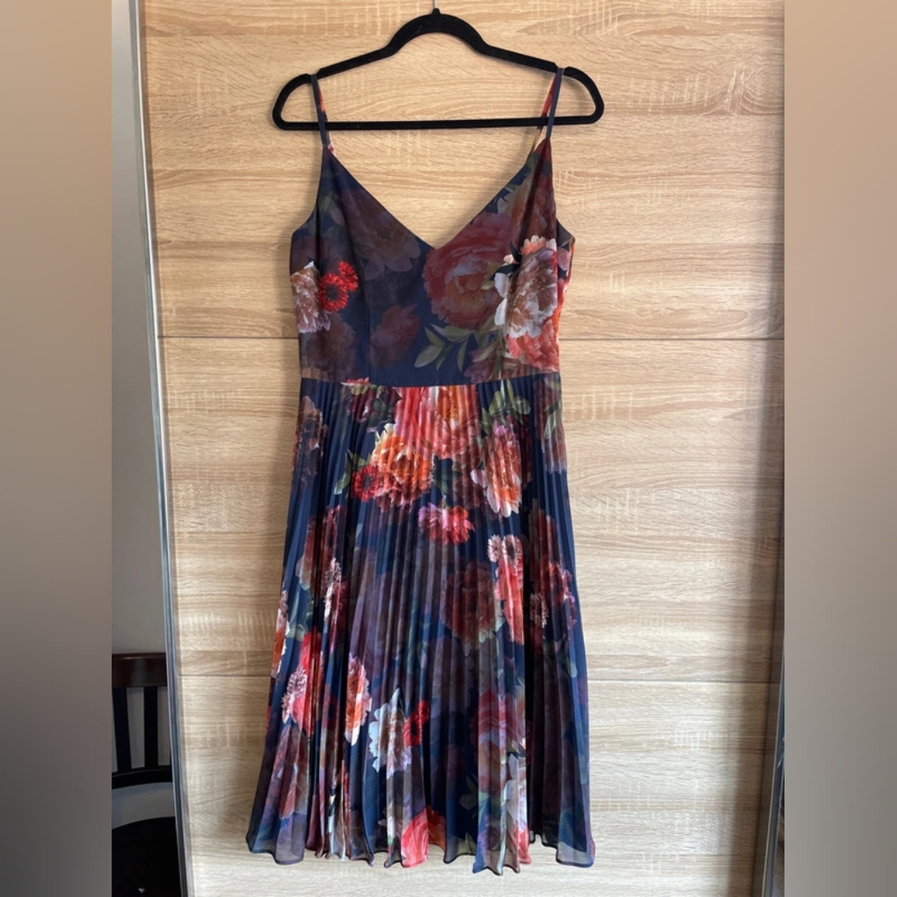 Blue and Red Pleated Midi Sundress